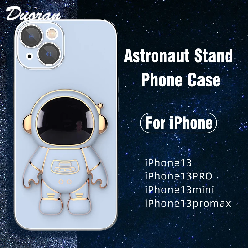 

Luxury Plating Astronaut Stand Phone Case For iPhone 11 12 13 Pro Max Mini XS X XR 6 6S 7 8 Plus SE 2020 2022 Soft Protect Cover