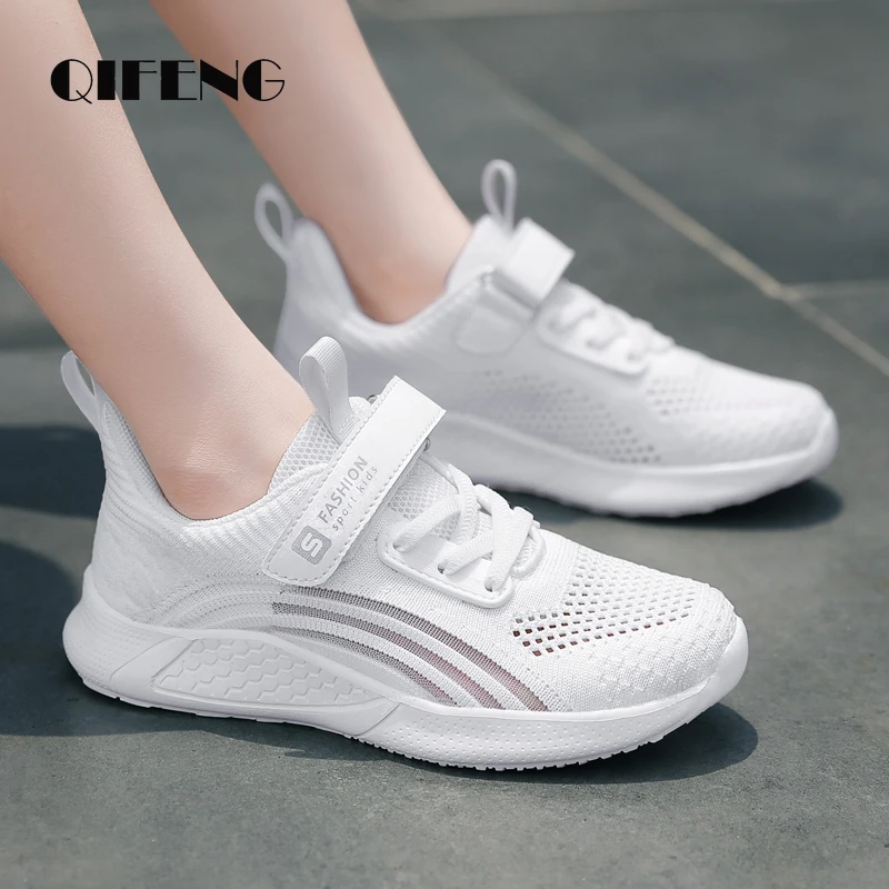 2022 Girls Casual Shoes Child White Mesh Sneakers Student Kids Summer Sock Footwear Fashion Children Sport Shoes Running Autumn