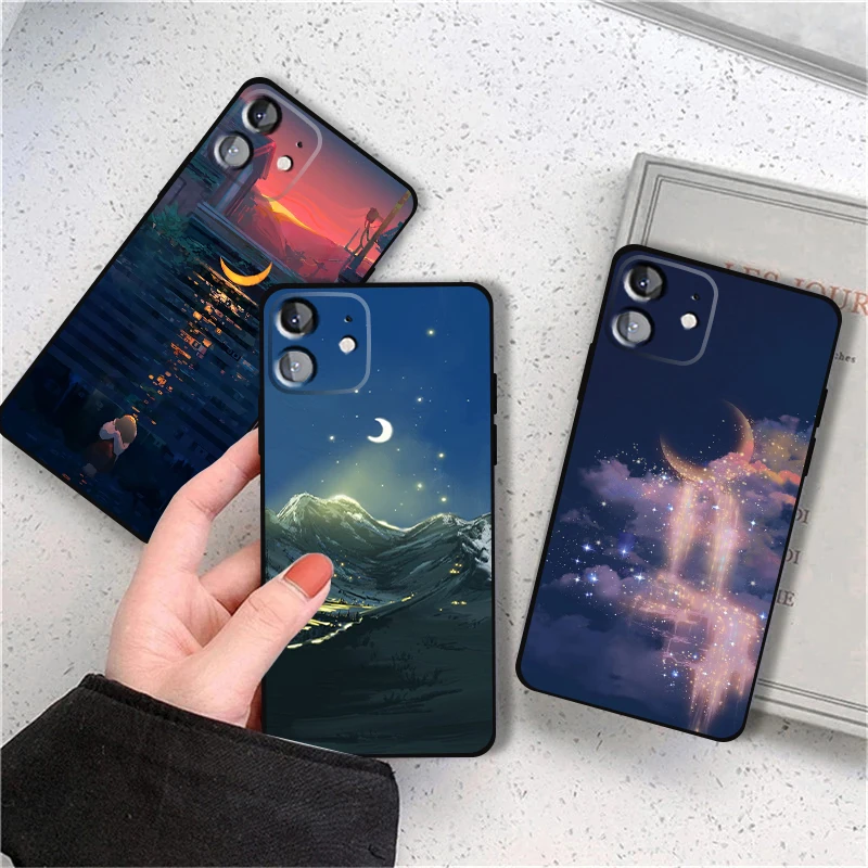 

Beautiful Starry Sky Phone Case For iPhone 11 Pro 13 12 Mini MAX X XR XS 8 7 Plus 6 6s SE 2020 Liquid Silicon Shockproof Cover