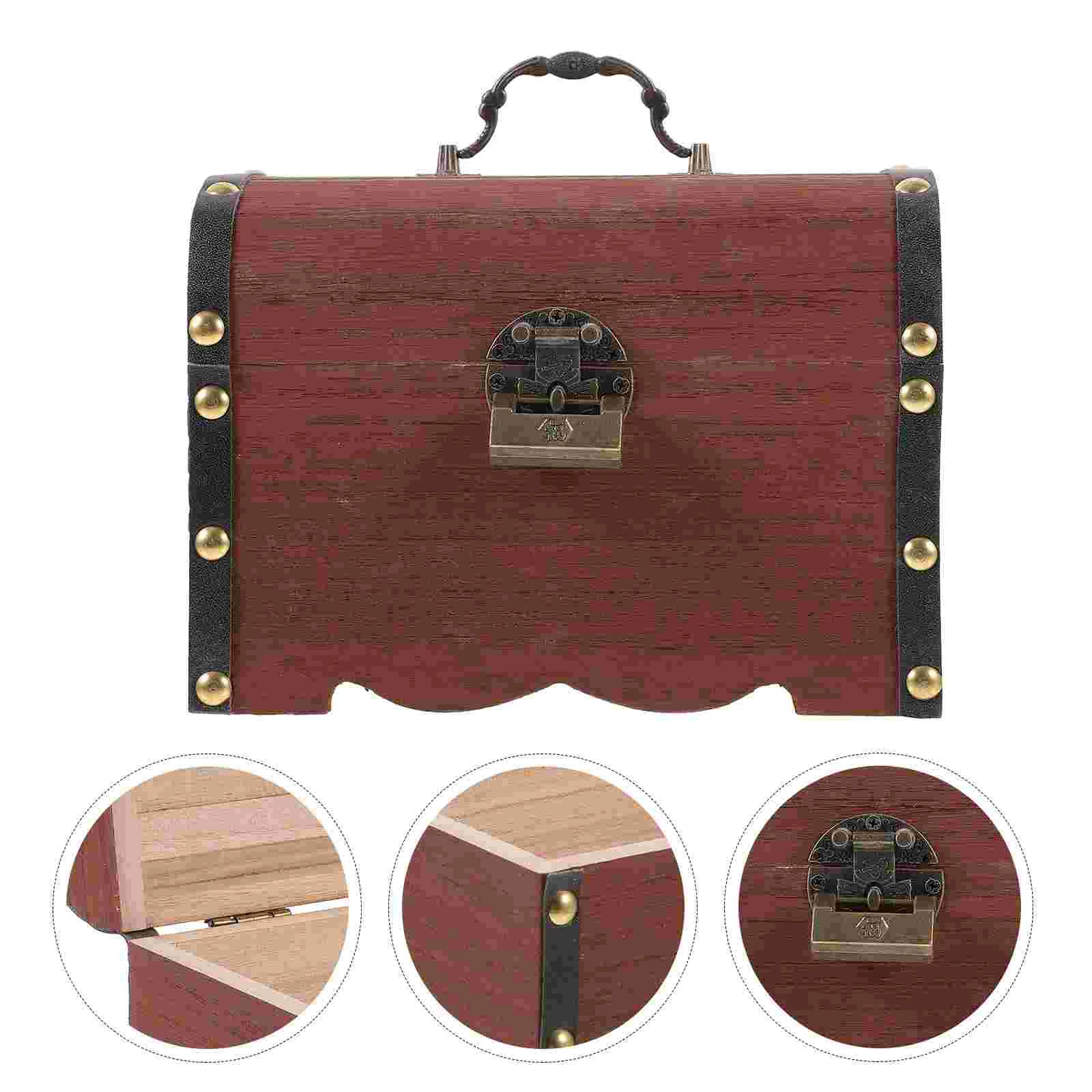 

Treasure Piggy Bank Retro Jewelry Case Wood Trinket Container Metal Wooden Storage Pirate Child