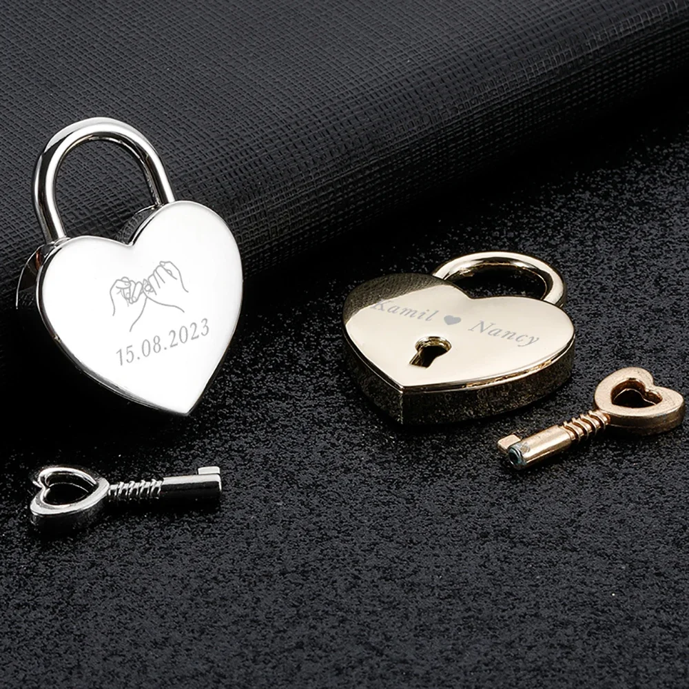 

Personalised Love Padlock Custom Name Date Heart Lock with Key for Couple Boyfriend Him Her Wedding Anniversary Engraved Gift