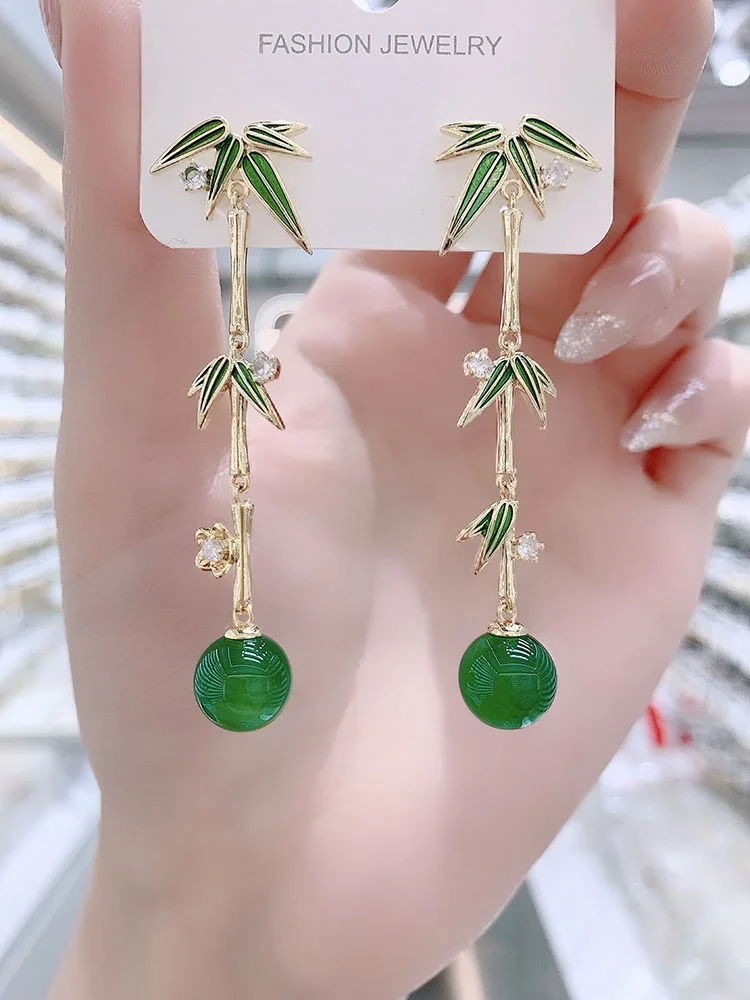 Новые китайские изумрудные бамбуковые серьги Sle высококачественные легкие