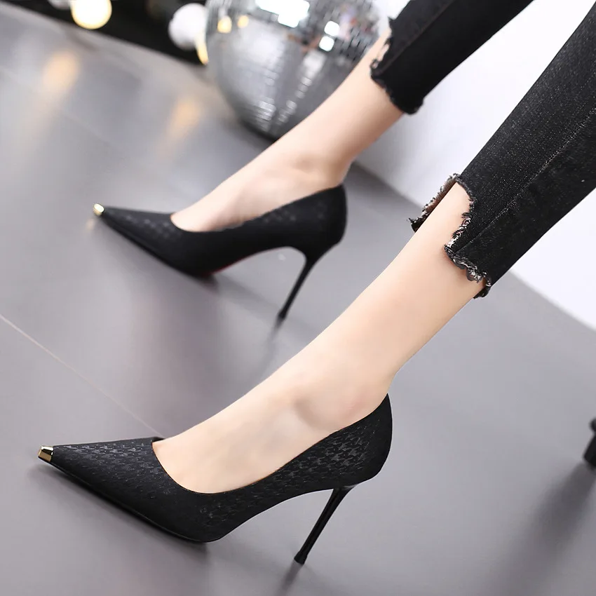 

Новинка весна-осень BCEBYL туфли с металлическим острым носком на высоком каблуке модные туфли на низком каблуке для принцессы банкетные женс...