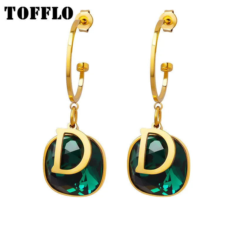 

TOFFLO ювелирные изделия из нержавеющей стали D-образные серьги-подвески из хрустального камня женские модные серьги BSF147