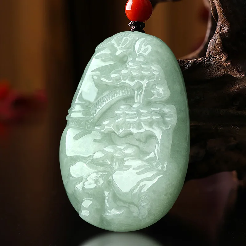 

Бирманский нефритовый пейзаж кулон натуральный мужской жадеит роскошное ожерелье зеленый изумруд ювелирные изделия подарок драгоценный камень Подарки для женщин Шарм