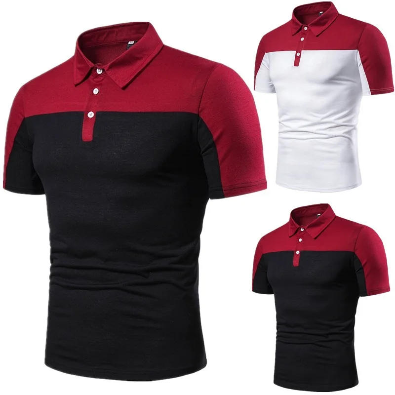 

Men's Summer Short Sleeve Polo Colorblock Lapel Pullover T-Shirt