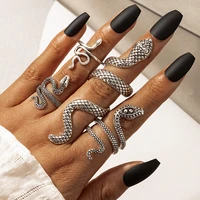 4pcs punk cool handsome mens long snake print ring set hip hop retro snake shaped animal exaggerated ring statement jewelry