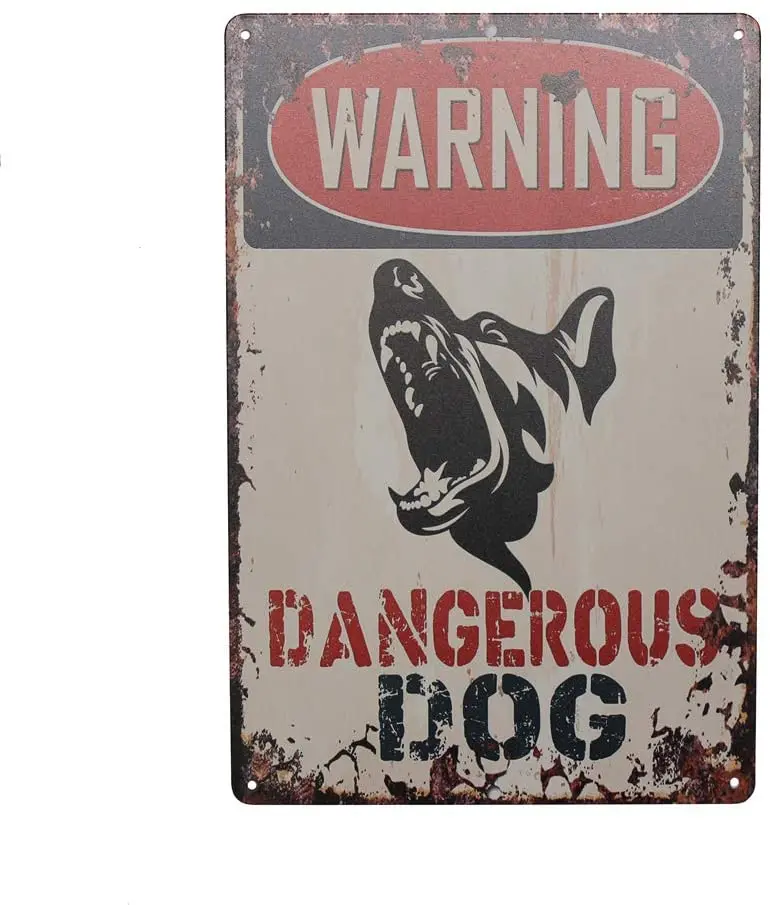 

Warning Animal Tin Sign Dangerous Dog Property Security Private Metal Safety Home Protection Wall Metal Retro Not Rust