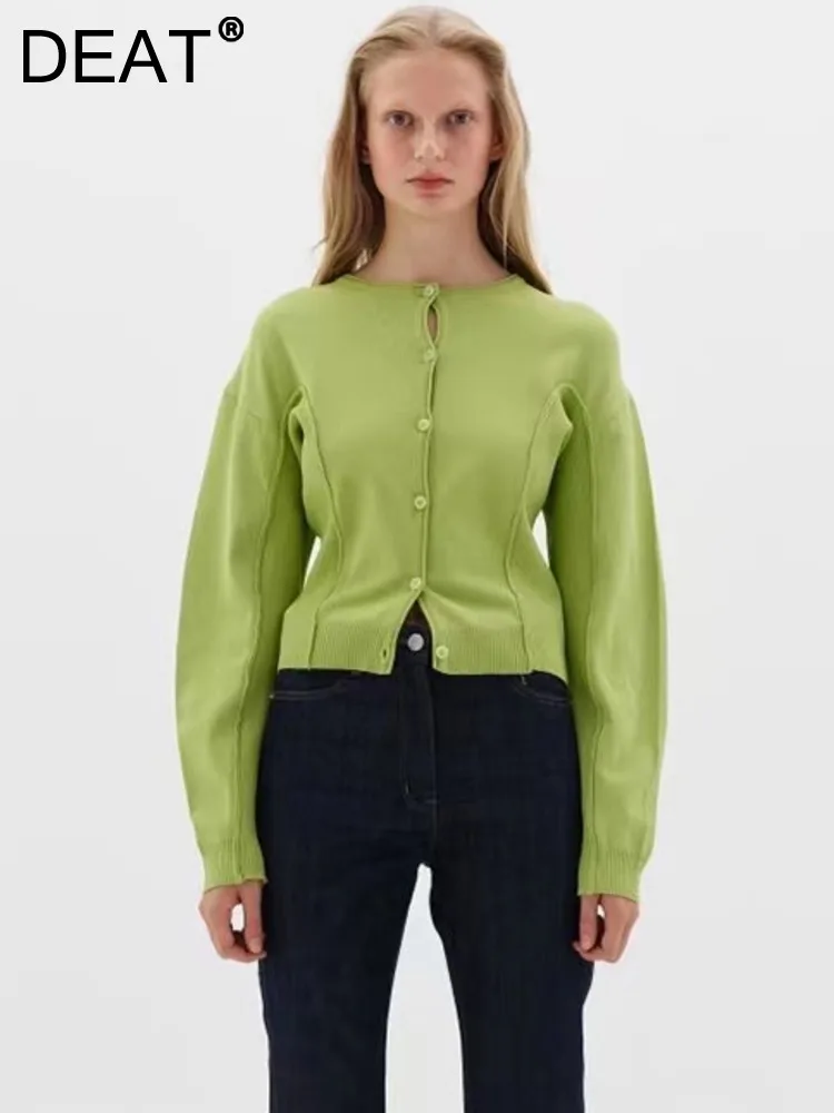 

DEAT Fashion Women's Knitted Cardigan V-neck Single Breasted Long Sleeve Spliced Solid Color Tops Lady Autumn 2023 New 17A9550