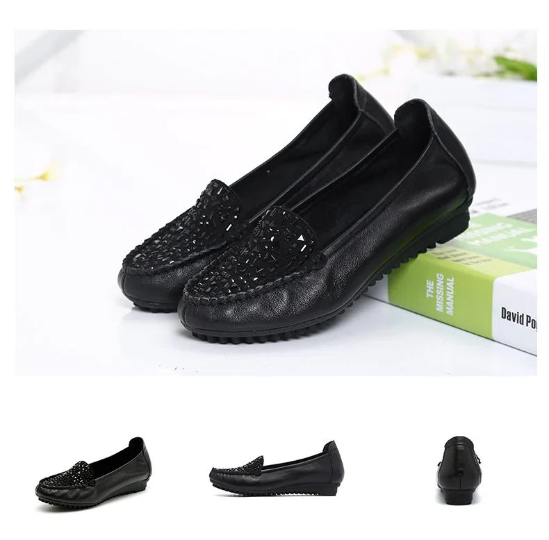 Leather Women's Shoes Casual Slip-on Loafers Ladies Casual Shoes Black Moccasins Sneakers Comfortable Flat Shoes Zapatos Mujer