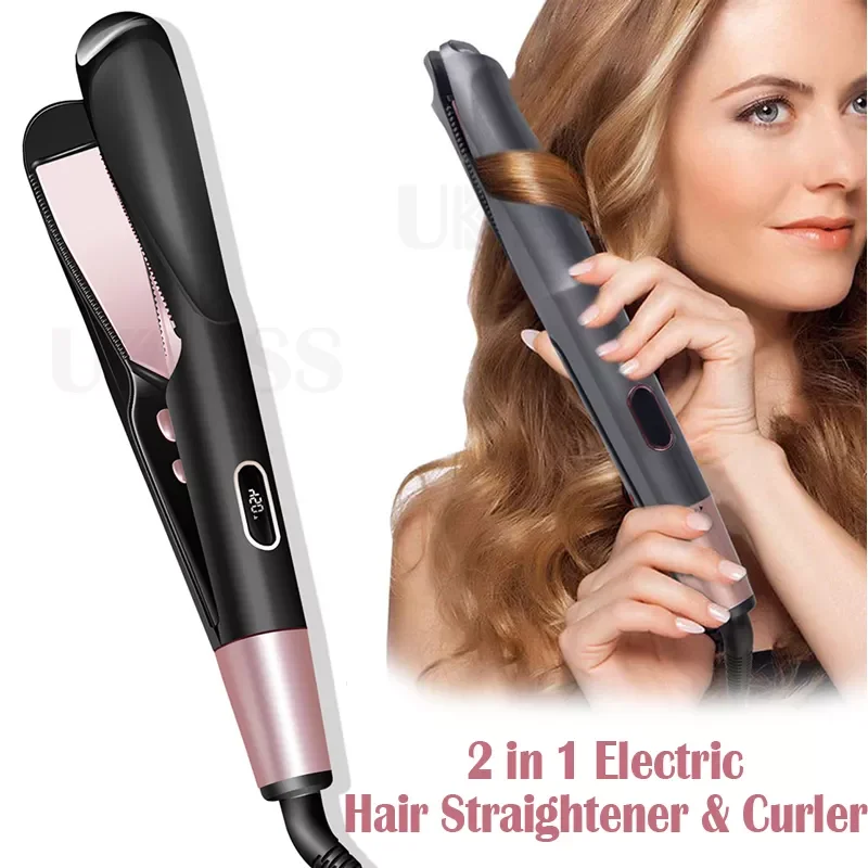 

NEW2023 Hair Curler Curling Wand 2 In 1 Hair Straightener Flat Iron Ceramic Rotating Curler Hair Crimper Iron Hair Styling Curli