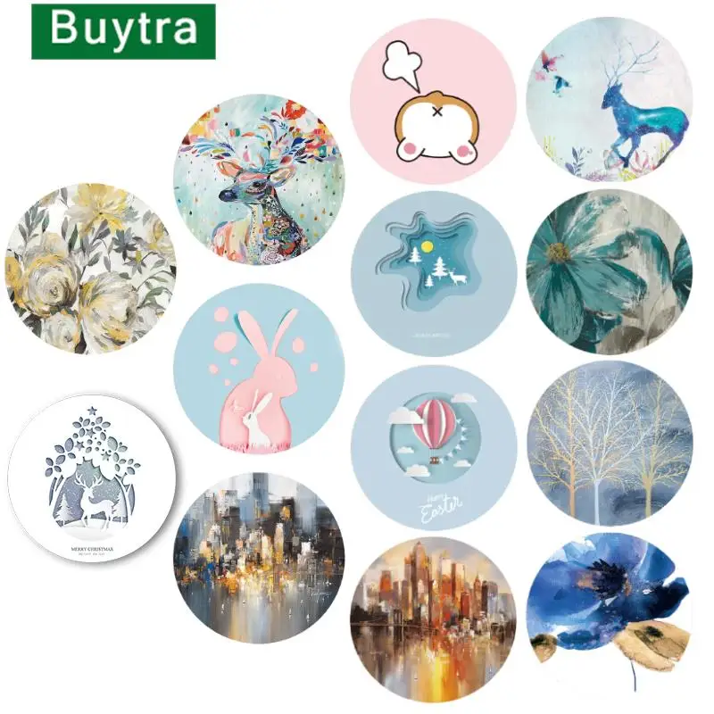 

1PC 20CM Round Mouse Pad Non-slip Gaming Mouse Carpet Flower City Landscape Cartoon Elk Rabbit Desk Mat
