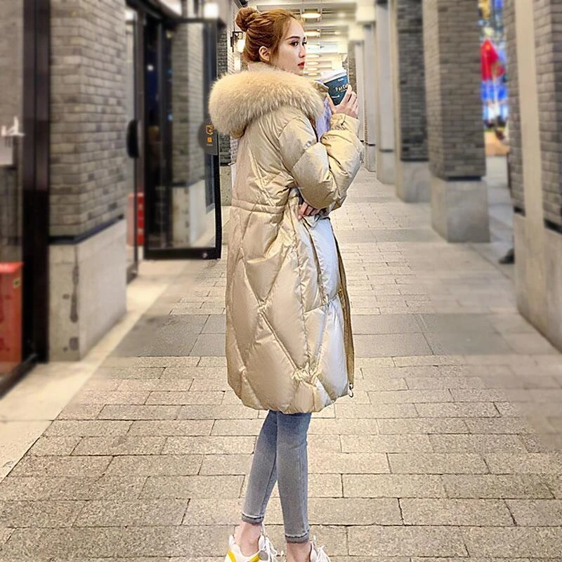 2022 Women Long Snow Overcoat Cotton Padded Parka Lady Fashion Warm Fur Liner Hooded Outwear Windproof Rainproof Thick Warm Coat