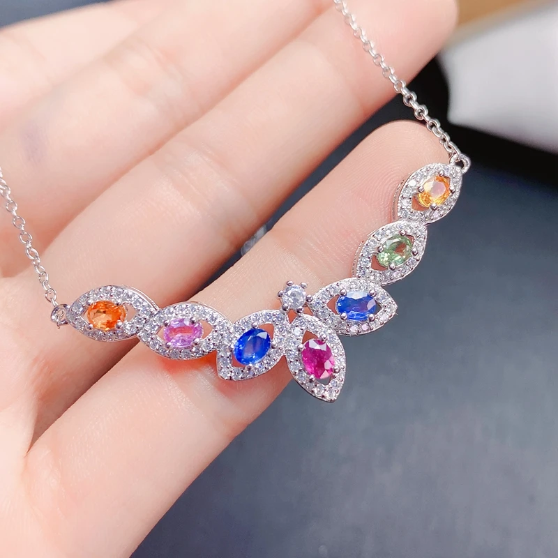 

Natural color Sapphire Necklace women's 925 sterling silver simple and exquisite