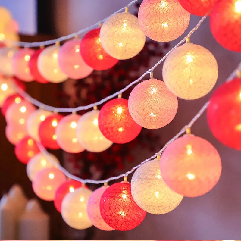 

40/20LED Cotton Ball Garland String Lights Christmas Fairy Street Lamp for Outdoor Holiday Wedding Party Home Garden Decoration