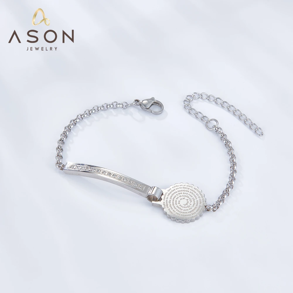 Асонстальная прямоугольная бирка, Круглый аксессуар, цепочка из кубического циркония, браслеты серебряного цвета из нержавеющей стали для женщин, трендовая повседневная одежда