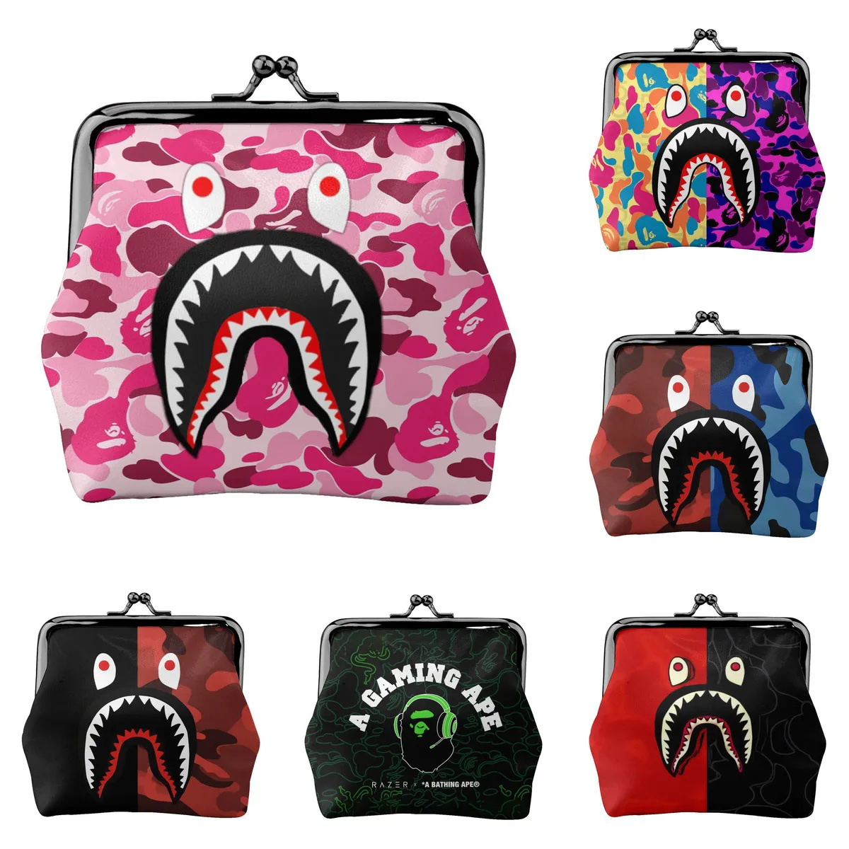 

Женская винтажная сумка Bape Shark, кошелек для мелочи с поцелуем и замком