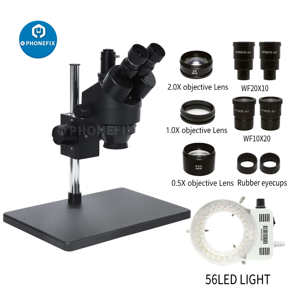 

Simul-Focal 3.5X-180X Zoom Stereo Trinocular Microscope WF20X 0.5X 2.0X Auxiliary Objective Lens For Lab Specimen Inspection