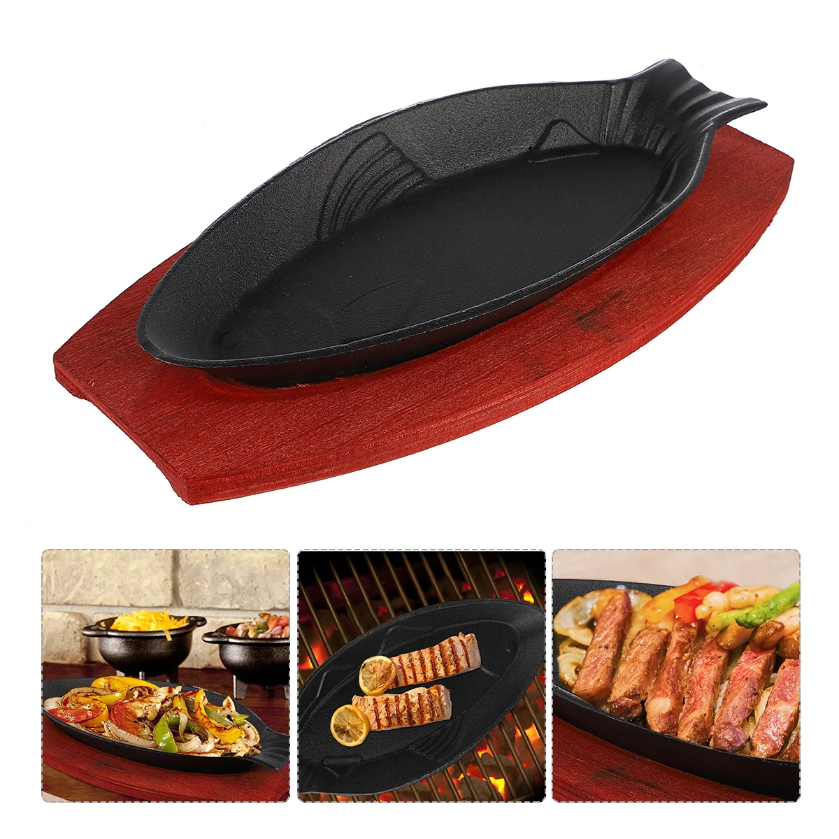 

Pan Steak Iron Plate Cast Grill Sizzling Griddle Skillet Frying Fish Fajita Japanese Pans Tray Bbq Flat Platter Set Teppanyaki