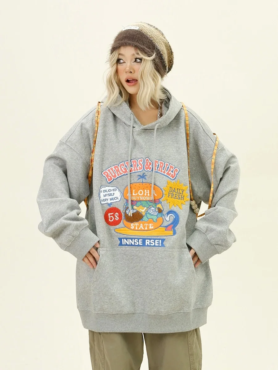 Женские толстовки с вышивкой в стиле Гамбурга осень 2024 Новый Свободный Топ