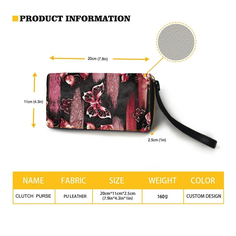 Belidome Womens Clutch Zip Around Butterfly Wallet With Coin Pocket Card Holder Purse Long PU Leather Cash Bag With Wristlet