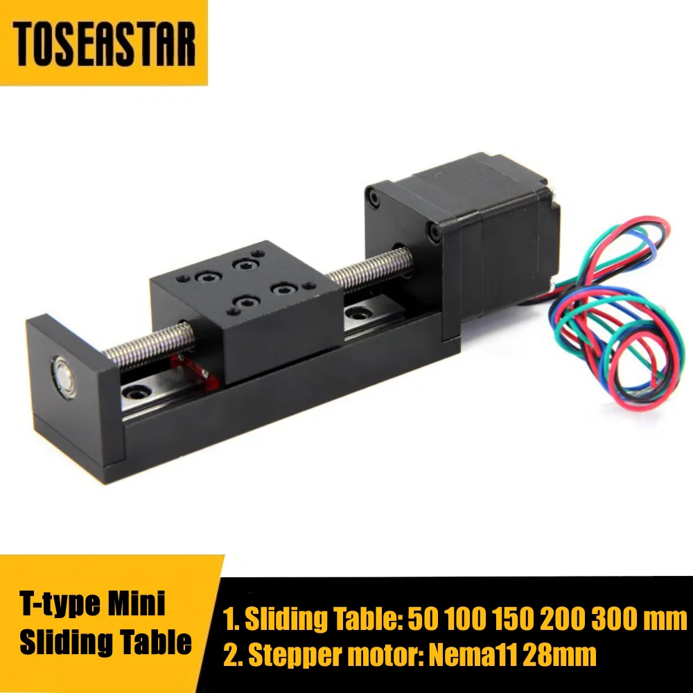 

Toseastar T-type Mini Sliding Table 50/100/150/200mm For Linear Rail Guide With Nema11 28mm Stepper Motor For CNC 3D Printer