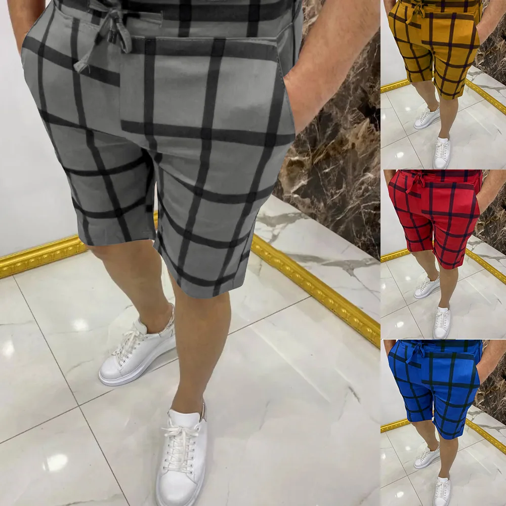 

2022 summer new men's large plaid striped casual shorts