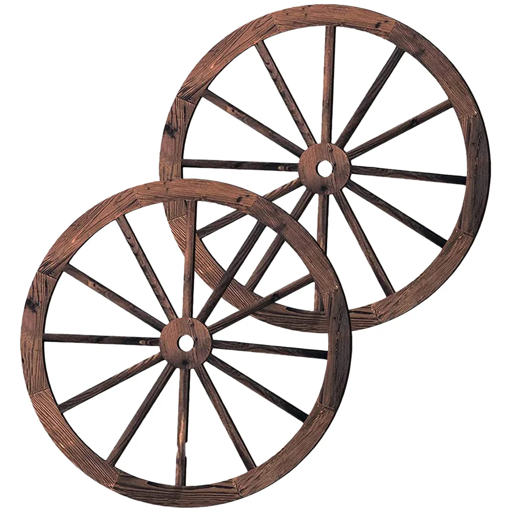 

2 Pcs Wreath Wagon Wheels Wall Decor Hanging Decoration Vintage Home Carriage Decorative Wooden Craft Office