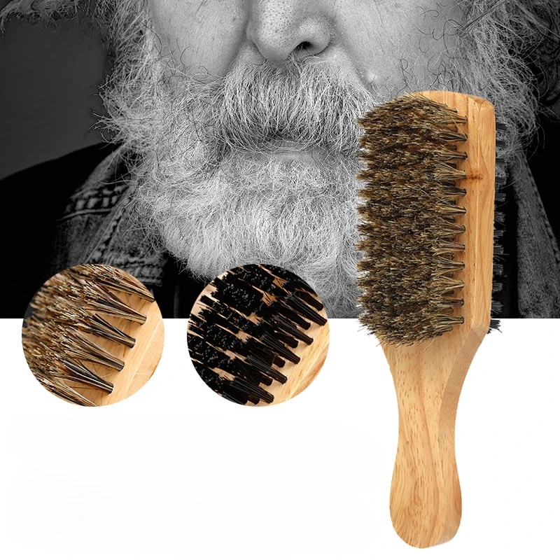 

Men Boar Bristle Double-sided Hair Brush Natural Wooden Wave Brush for Male Beard Hairbrush Dual-purpose Beard Brush