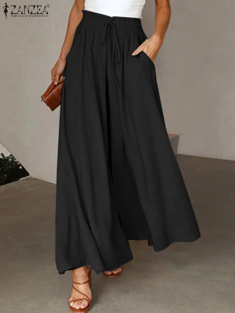 

Брюки женские с широкими штанинами, повседневные однотонные элегантные свободные штаны с эластичным поясом, на завязках, в стиле палаццо, у...