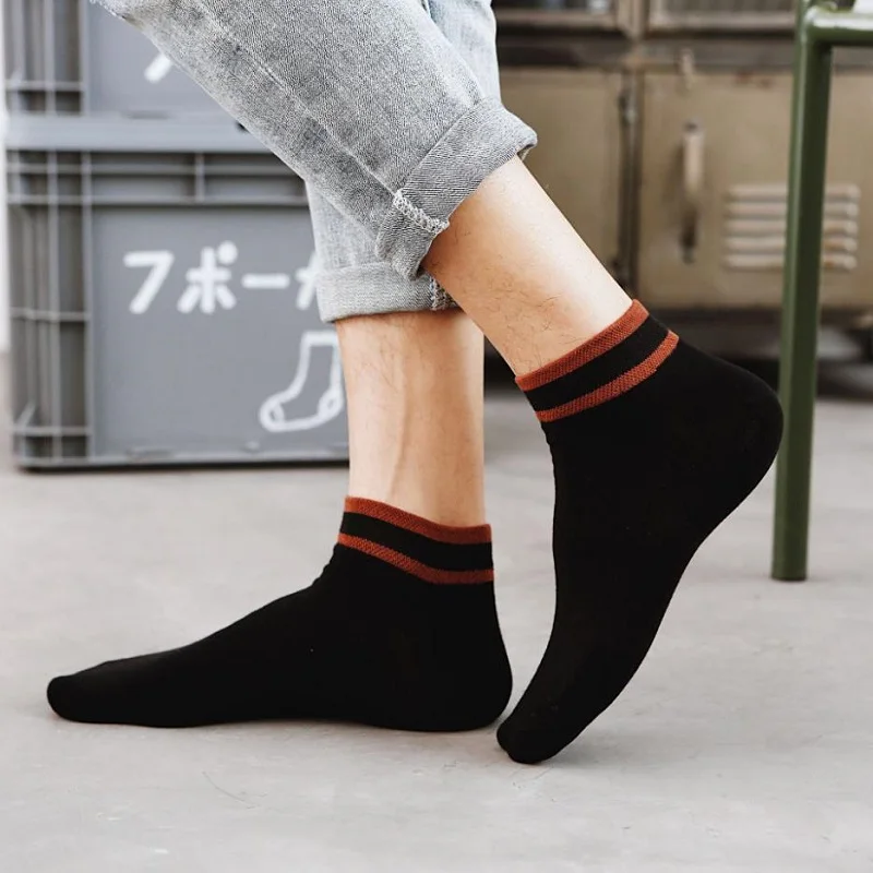 5 Pairs Summer Men Ankle Socks Breathable Solid Color Stripe Casual Boat Socks Fashion Comfortable Sports Travel Short Socks
