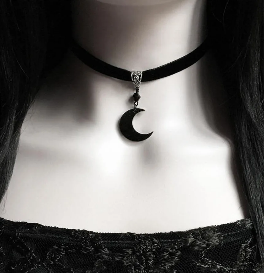 

Black Crescent Moon Choker, Black Velvet Choker Necklace