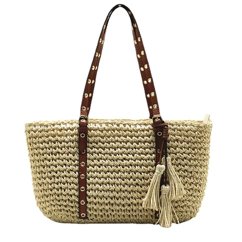 Overlarge Woven Straw Bag Women Shoulder Bag Bohemian Beach Tote Handbags and Purse Summer Travel Rattan Bags for Women 2022 New