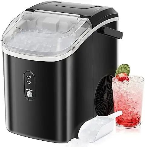 

Countertop Ice Maker with Soft Chewable Pellet Ice, Pebble Portable Ice Machine, 34lbs Per Day, Self-Cleaning, Sonic Ice, One-Cl