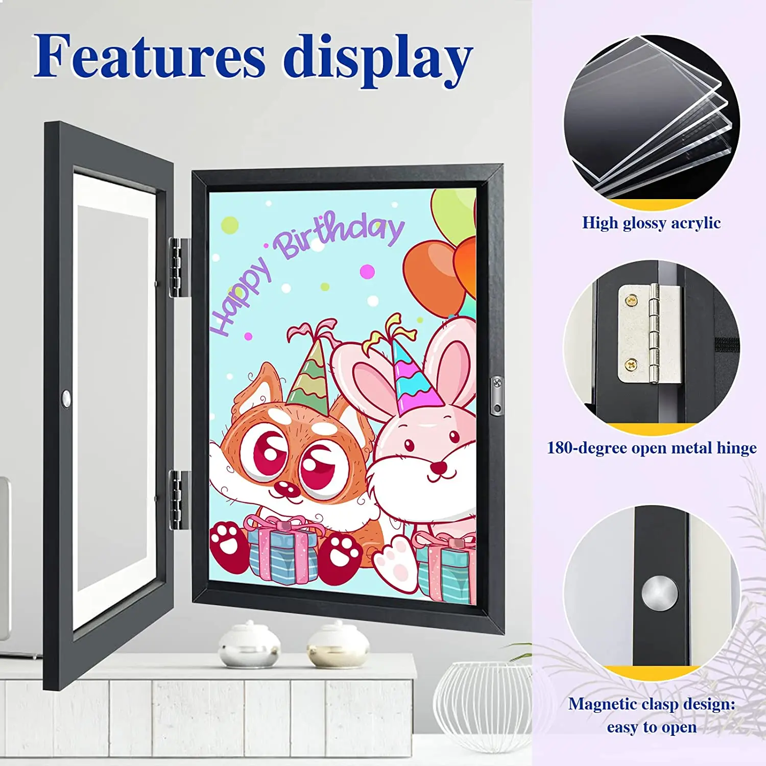 

Art Photo Frames for Children Kids Art Frames Front Opening Changeable Picture Display Home Office Storage 3D Picture Display