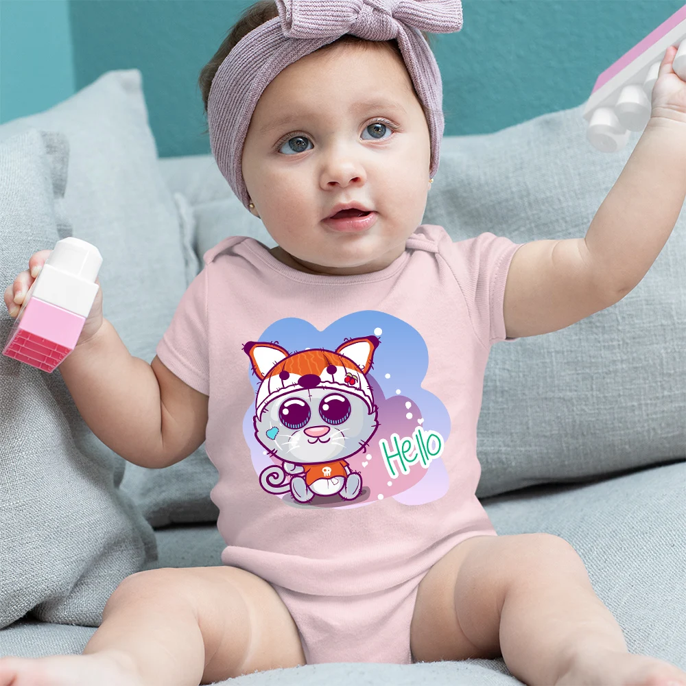 

Hello Cat Print Cute Baby Girl Clothes Kawaii Harajuku Fashion Infant Onesies Summer Soft Newborn Bodysuit Short Sleeve Dropship