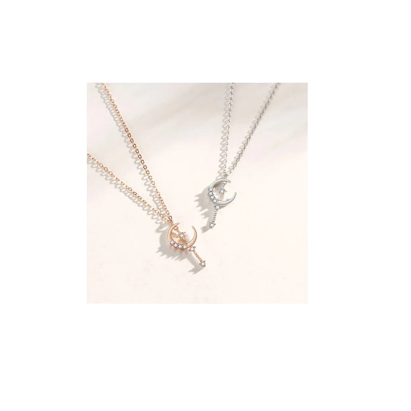 

New women's silver personality crescent fairy stick pendant sweet necklace fashion trend jewelry gift xl1104