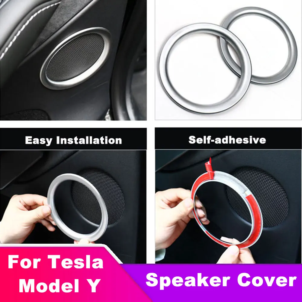 

For Tesla Model Y Car Door Pillar Speaker Cover Emblem Badge Sticker Car Audio Panel Protector Decoration Styling Stickers