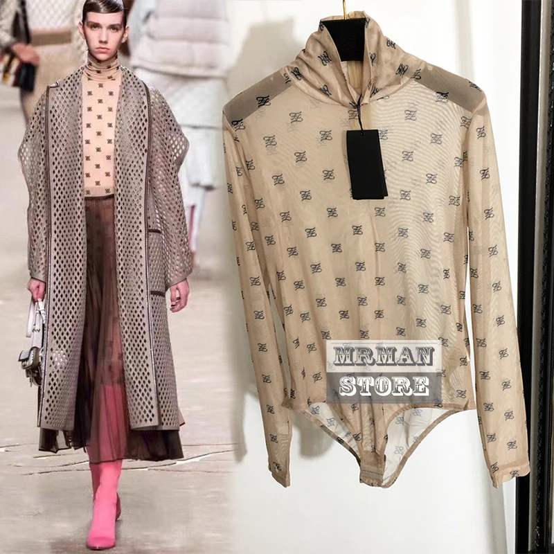 

Женское боди с длинным рукавом, сетчатый топ на молнии сзади с вышивкой букв, Брендовое боди, весна 2022