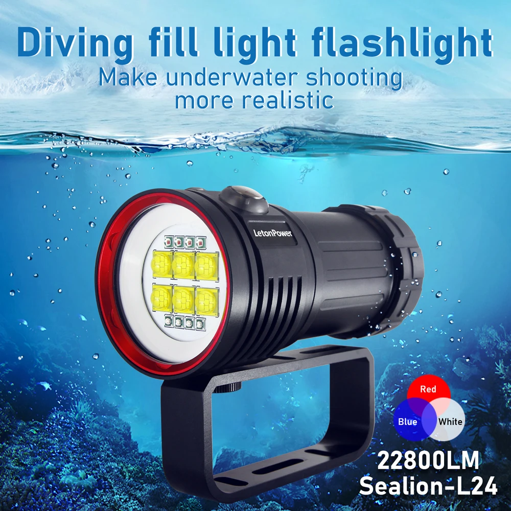 LetonPower Diving light Underwater scuba diving Lighting  100m Waterproof Type-C charging Torch For Photography Video Fill Light