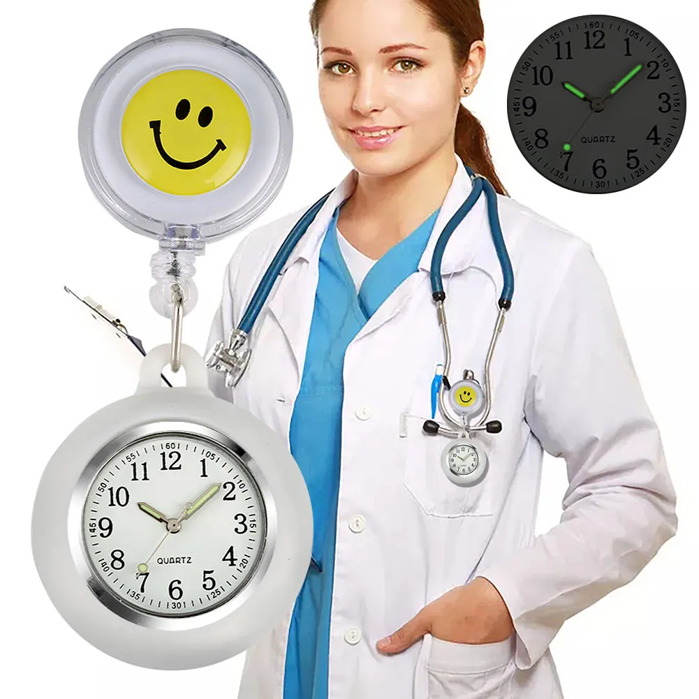 Nurse Hanging Watch Pen Light Medical Accessories 2PCS Gift Set for Nurse Doctor Cute Smiling Clip-on Fob Brooch Quartz Watch