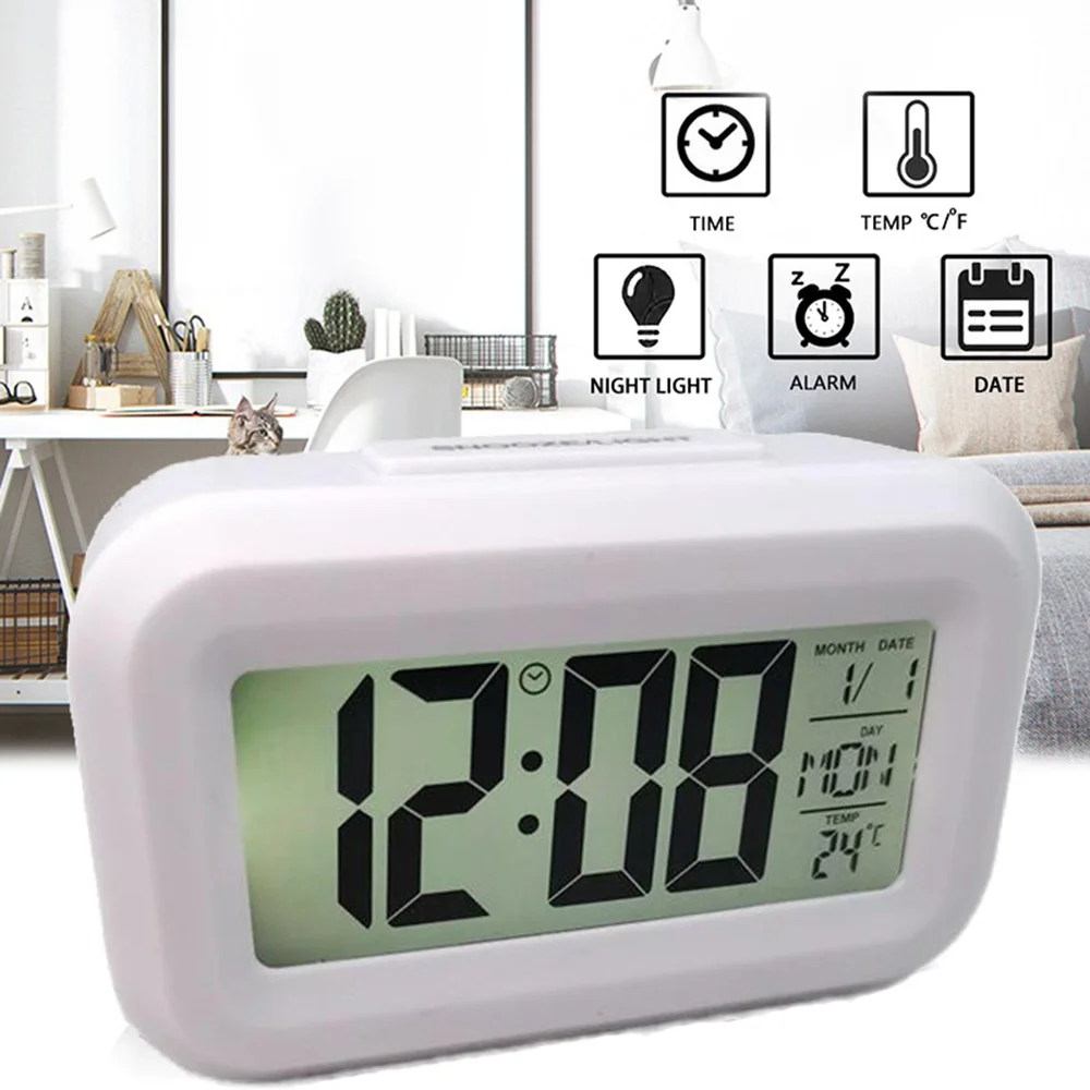 Electronic Digital Alarm Screen Desktop Clock For Home Office Backlight Snooze Data Calendar Desk Clocks