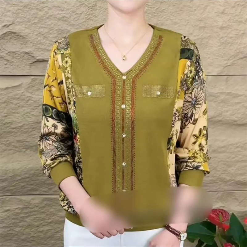 Женская шифоновая блузка с длинным рукавом и V-образным вырезом