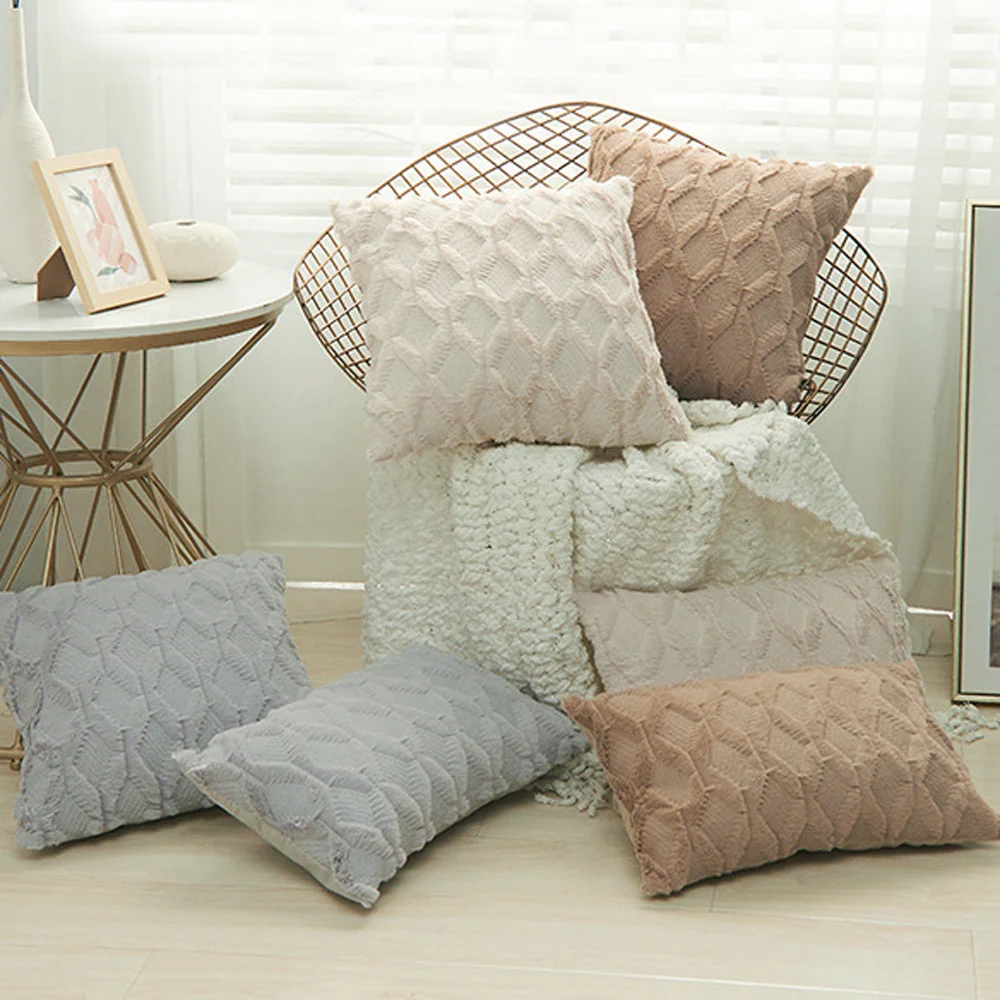 

Embroidery Flush Block Diamond Solid Living Room Decoration Cushion Cover 40x40 50x50 Fur Sofa Pillow Case Moden Home Decor