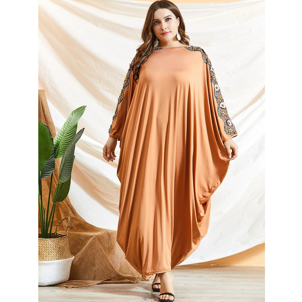 

Eid Ramadan Muslim Women Loose Maxi Dress Dubai Turkey Kaftan Abaya Lace Batwing Sleeve Islamic Clothing Morocco Caftan Robe New