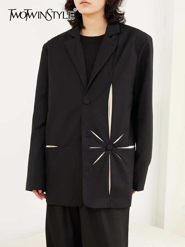 

TWOTWINSTYLE Temperament Blazers For Women Notched Collar Long Sleeve Patchwork Hit Color Atuumn Blazer Female Fashion 2023 New