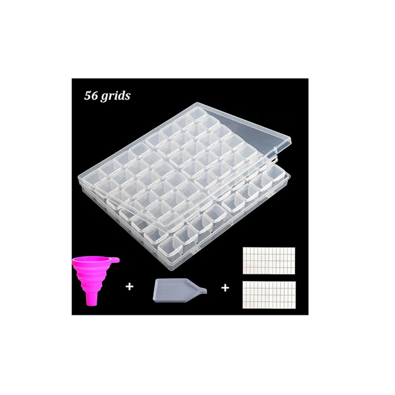 

56/112/28Cells Plastic Storage Box Stickers Funnel Sets for Diamond Painting Embroidery Accessories Tools Container Box Sewing