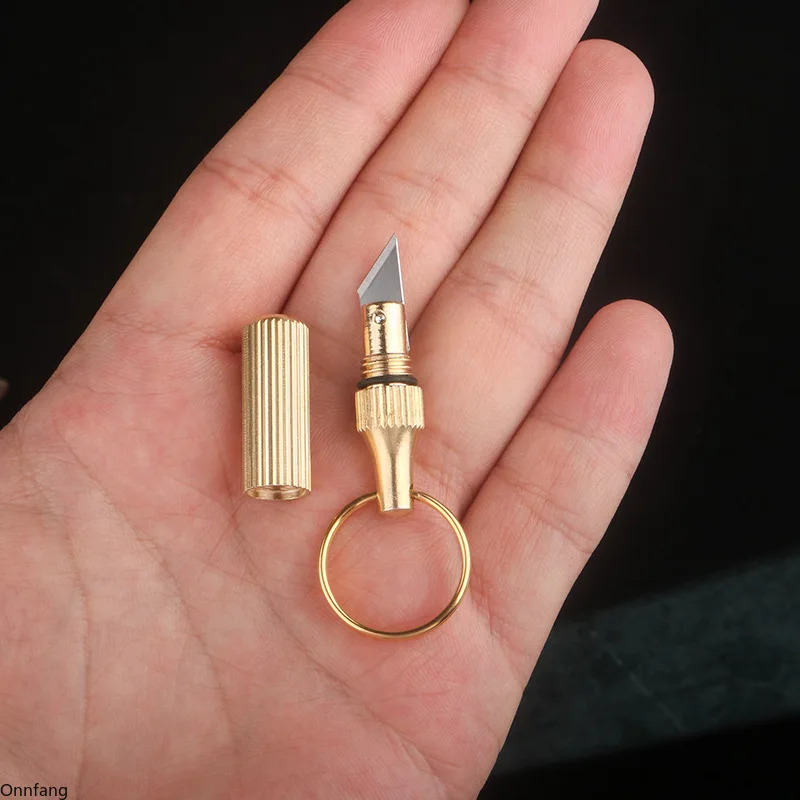 

1pc Brass Capsule Mini Knife Multifunctional EDC Tools Portable Key Chain Decor Outdoor Survival Open Cans Peel Fruits Gifts