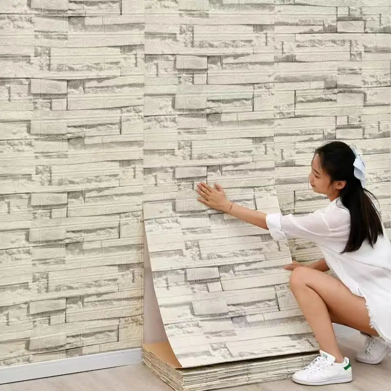 

70cmx10m 3D Retro Brick Self-Adhesive Wall Stickers PVC Ceiling Sticker Foam Wallpaper for Living Room Bedroom Home Decoration