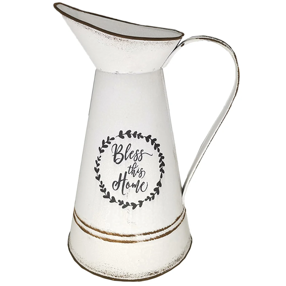 

Vase Flower Metal Jug Bucket Shabby Pitcher Farmhouse Rustic Galvanized Pot Vintage Country Chic French Can Planter Vases